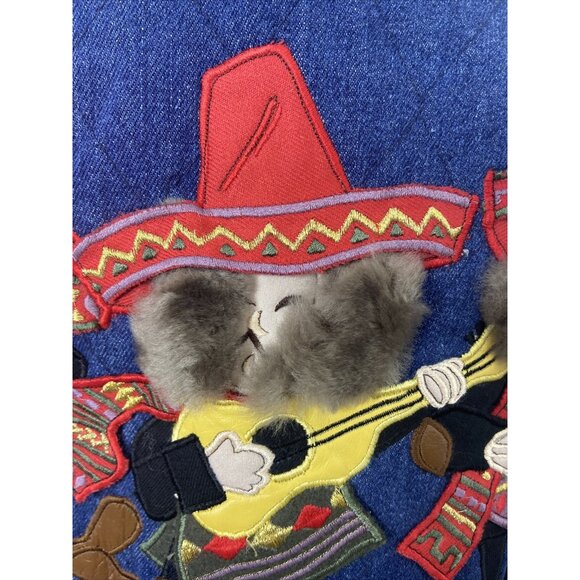 Vintage Joseph Ho Quilted Denim Mariachi Band Mexican 3D Coat Woman XL Loud 80s - Picture 2 of 10